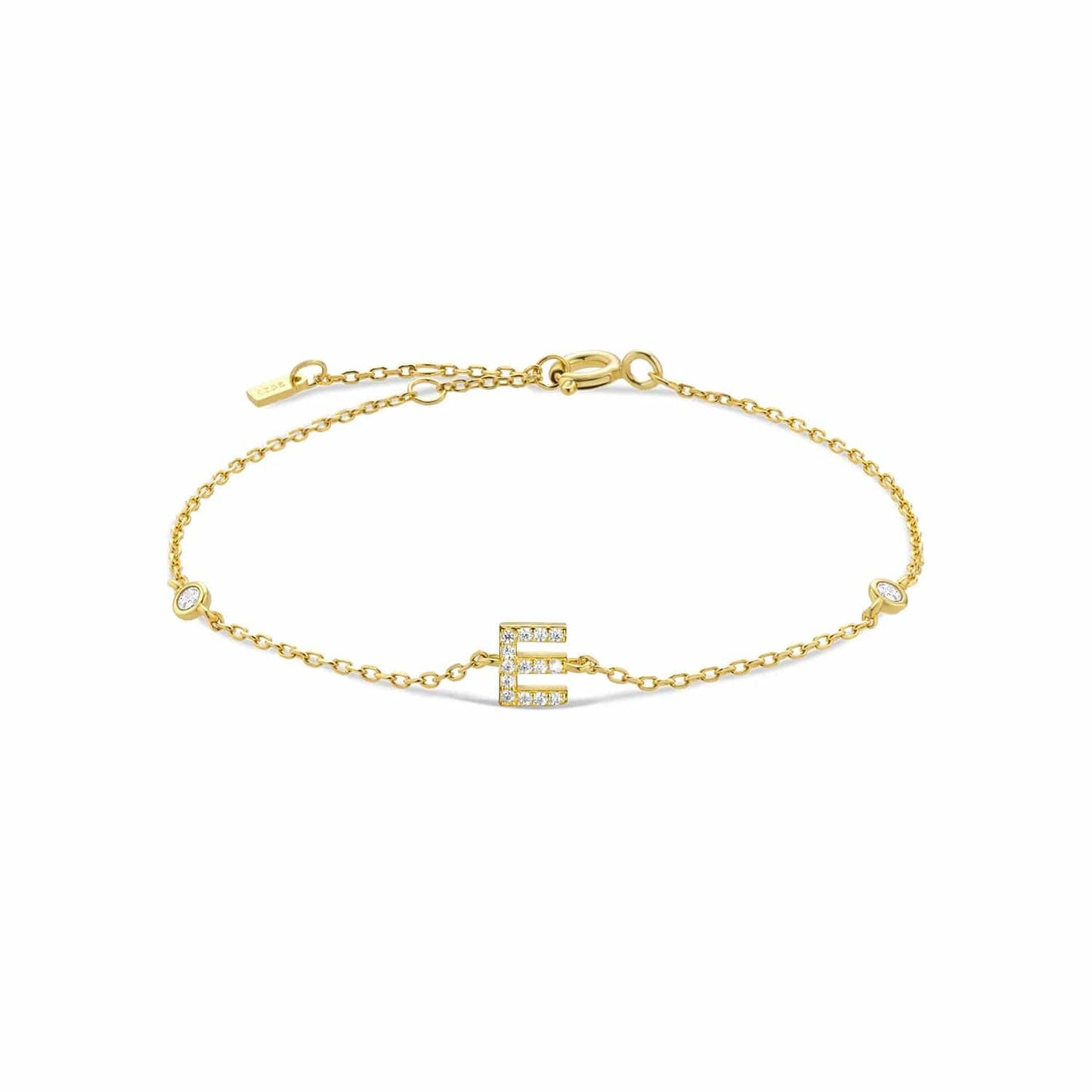 Serena ICY Initial Bracelet E   Gold Kristalmoon