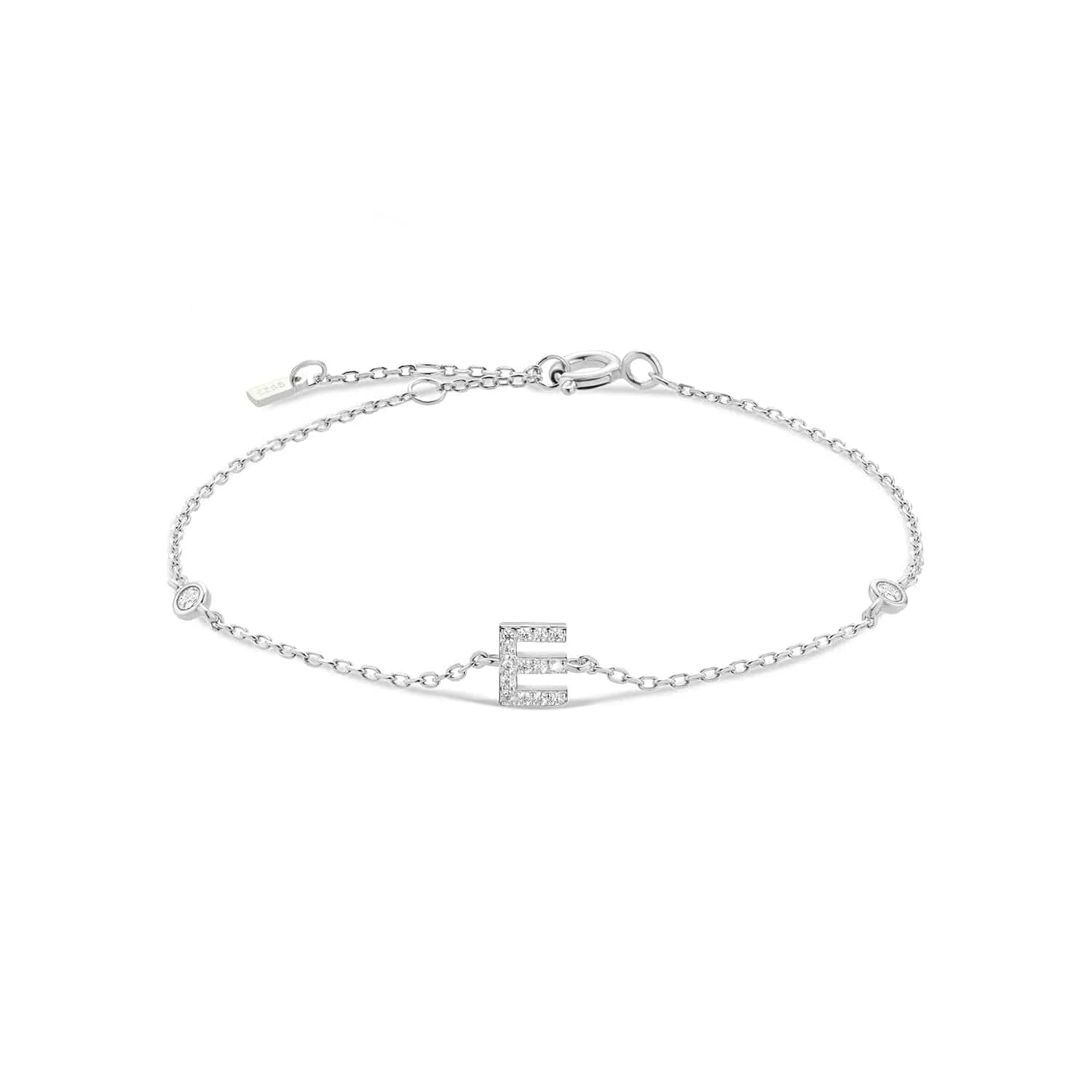 Serena ICY Initial Bracelet Silver E Kristalmoon