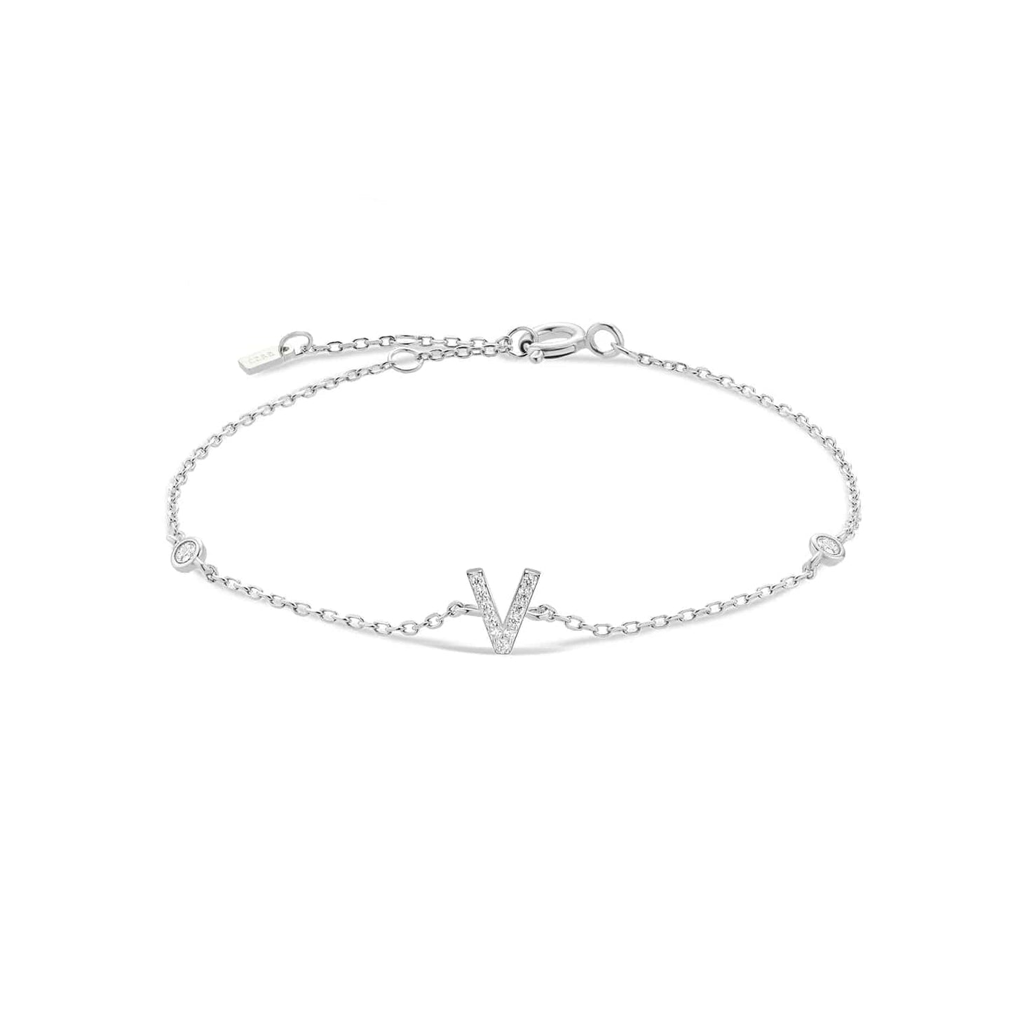 Serena ICY Initial Bracelet Silver V Kristalmoon