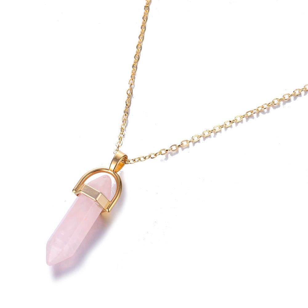 Entrancing Rose Quartz Crystal Necklace Gold Kristalmoon