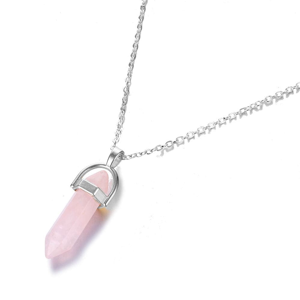 Entrancing Rose Quartz Crystal Necklace Silver Kristalmoon