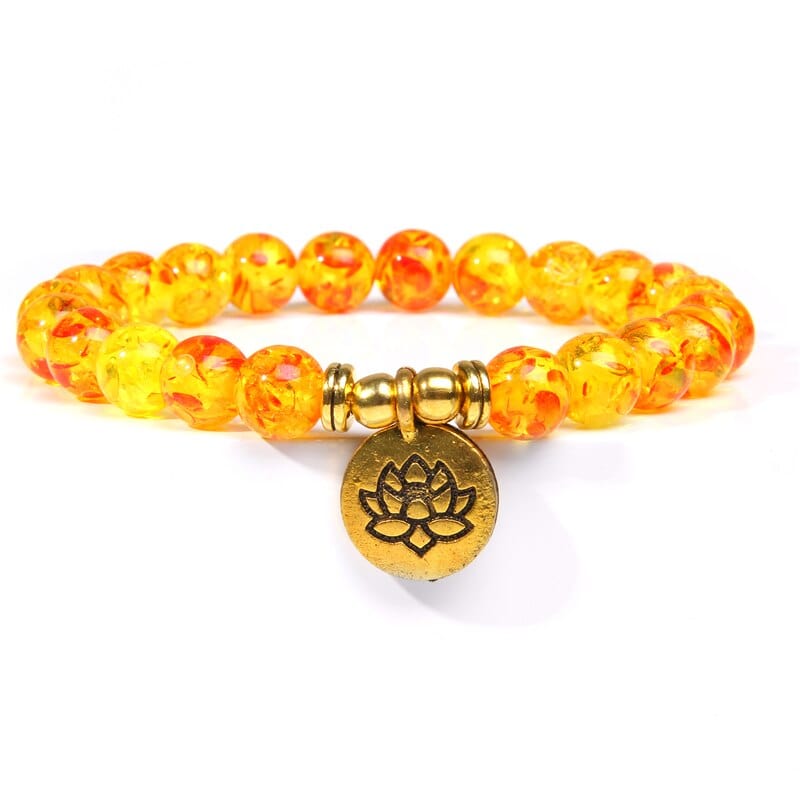 Lotus Amber Bracelet Gold Bronze Charm / 19cm Kristalmoon